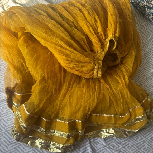 Yellow Embellished Tiered Dress with Bishop Sleeves - Picture 4 of 5